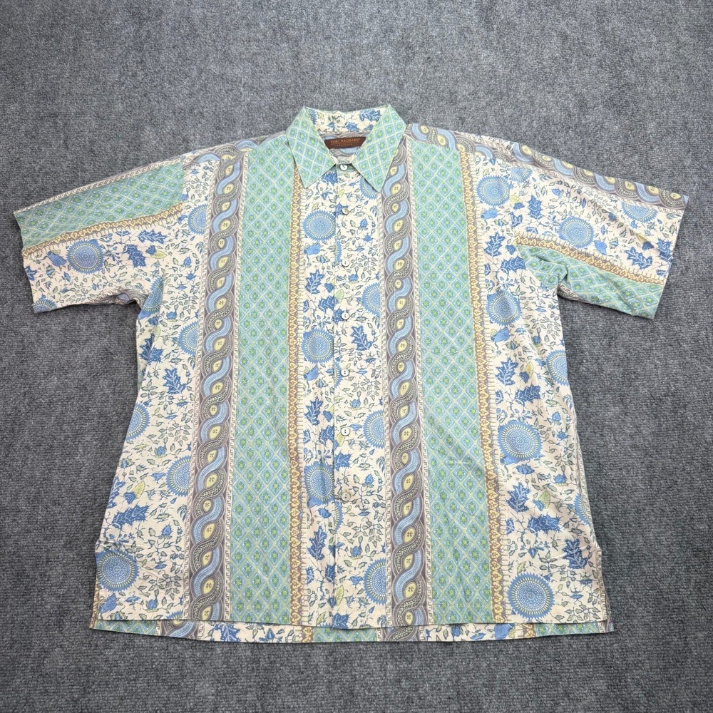 Tori Richard Shirt Mens Large Button Up 100% Cotton Lawn Short Sleeve USA Made